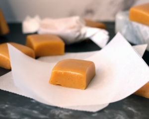 Soft Creamy Caramel Candy getting wrapped